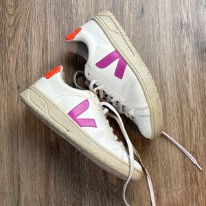 Veja Women's White Sneakers with Pink and Orange Accents